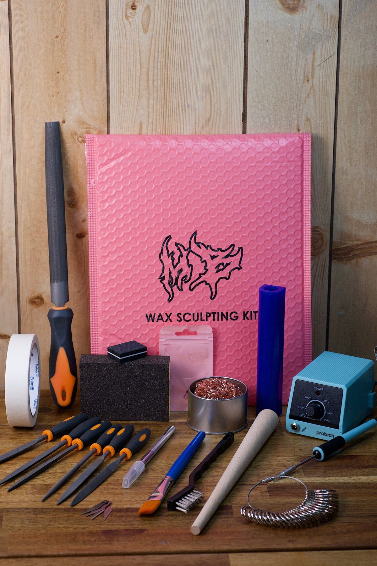 Lost wax jewellery making kit for beginners including wax sculpting tools, files, sanding sponges and ring sizer