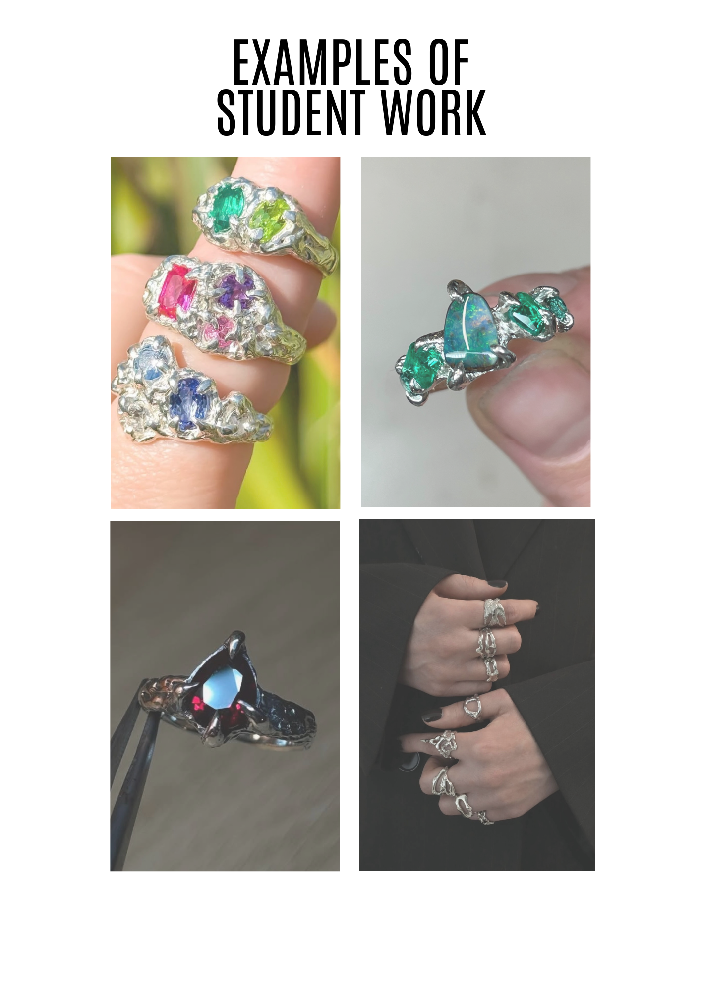 Examples of student work for lost wax jewellery online course