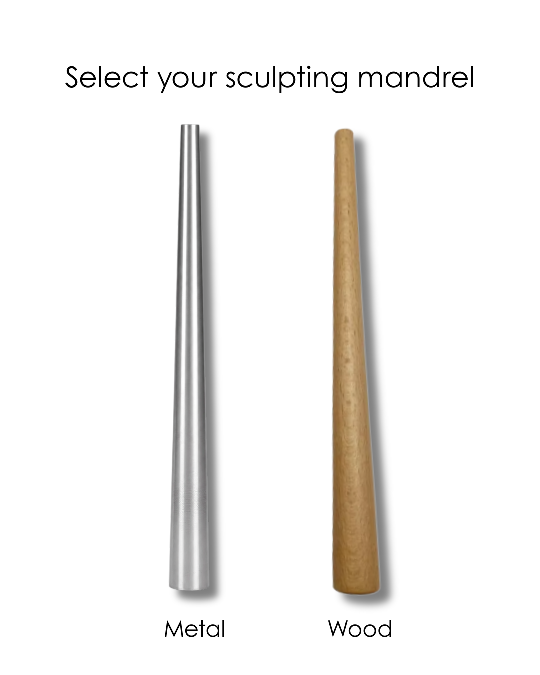 A choice between a metal and wood ring mandrel for metal bones' lost wax casting kit for beginners