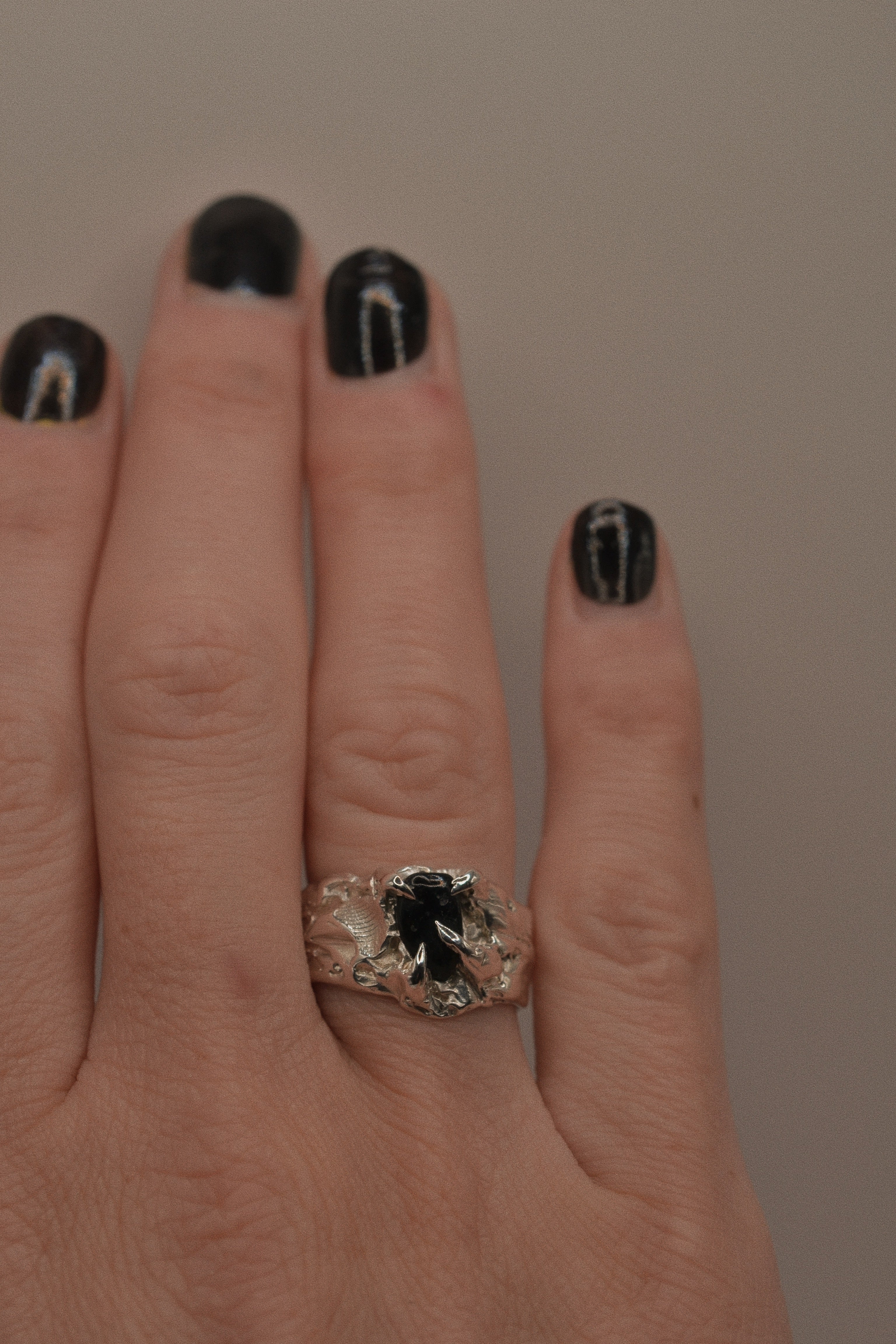 handmade silver ring rattlesnake ring on hand