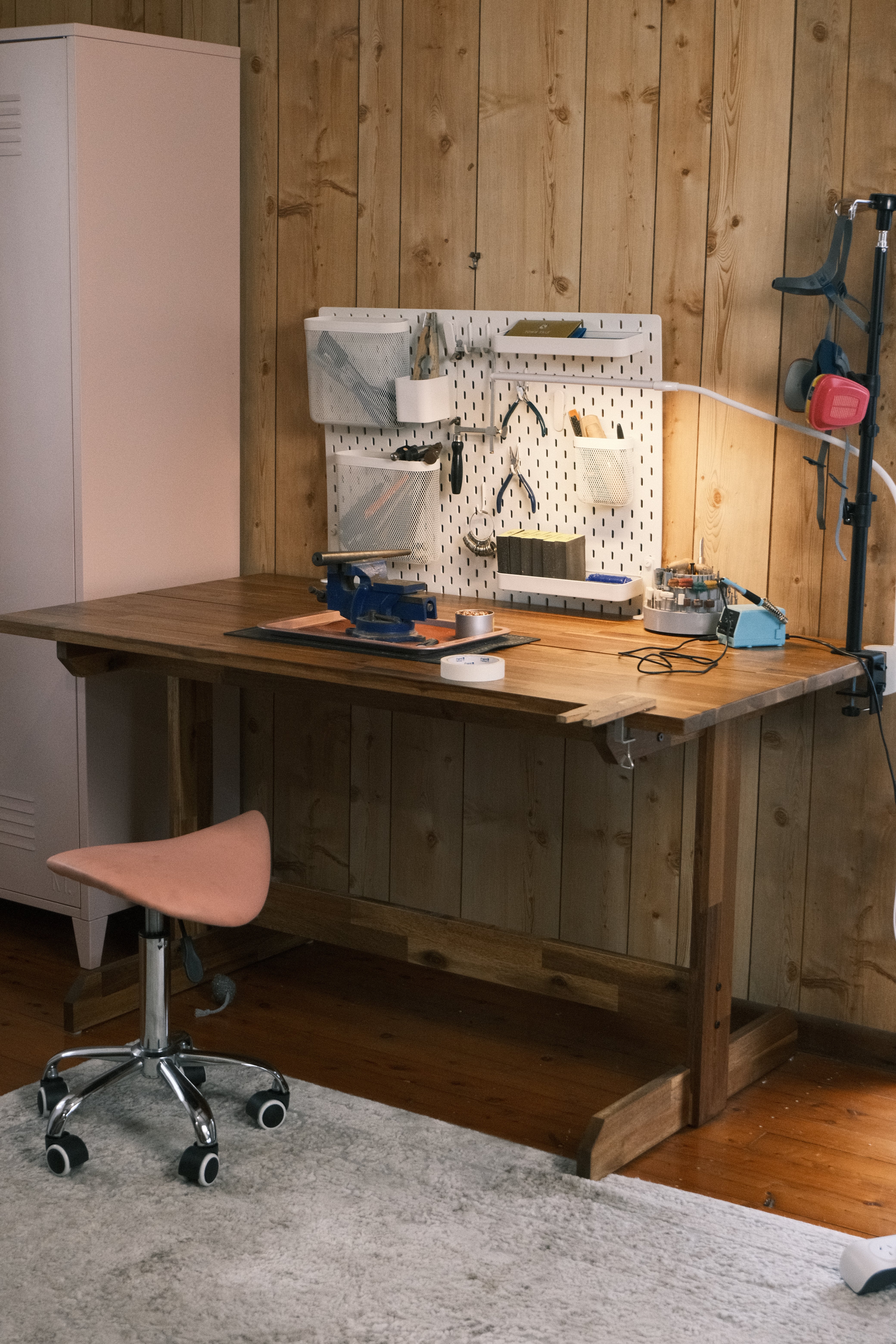 Modern home desk setup used daily for lost wax jewellery making, wax carving and jewellery refining.