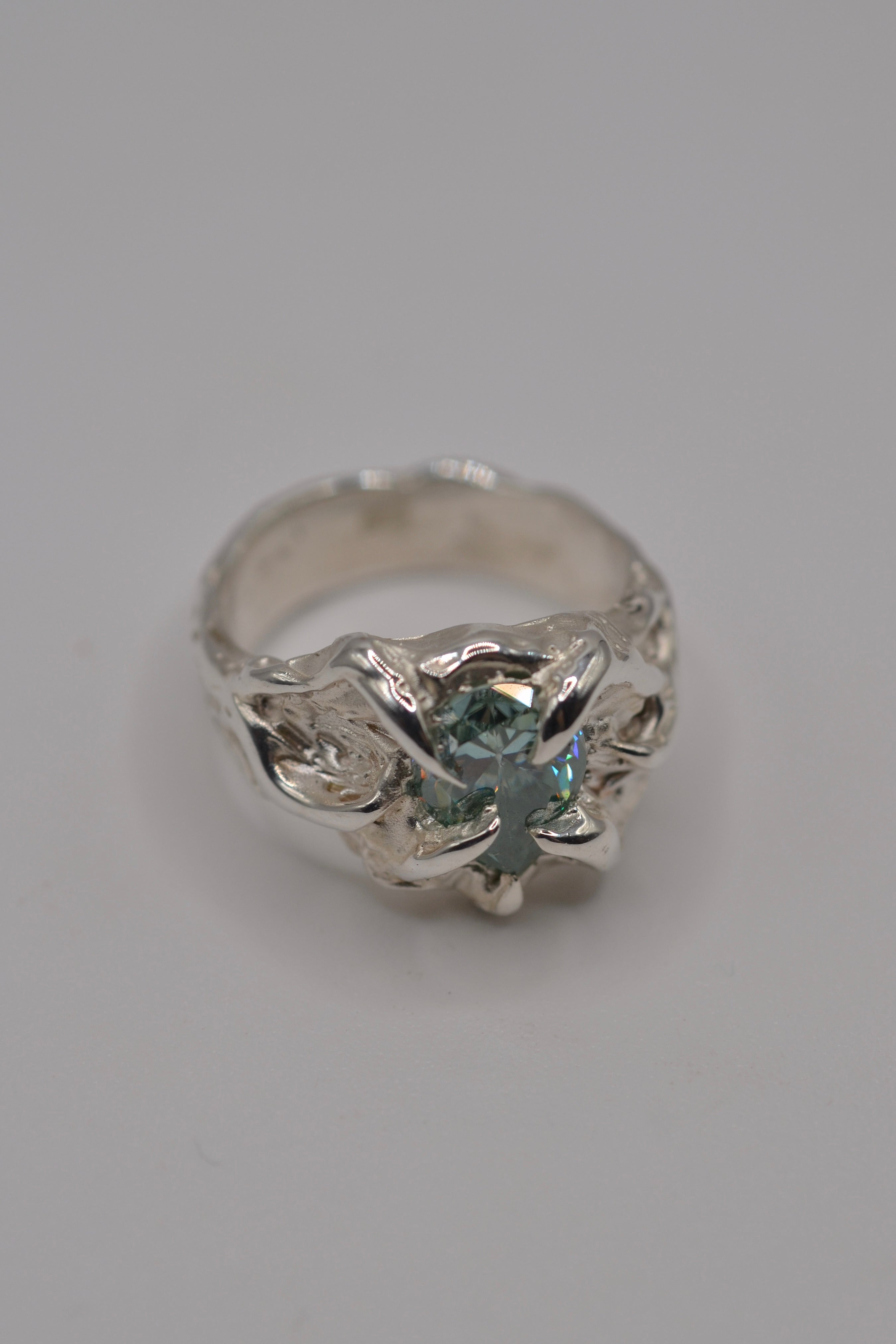 The Wrangler ring. Handmade organic silver, sculpted using wax carving and cast in sterling silver using lost wax casting. Unique alternative engagement ring. Metal Bones Jewellery.