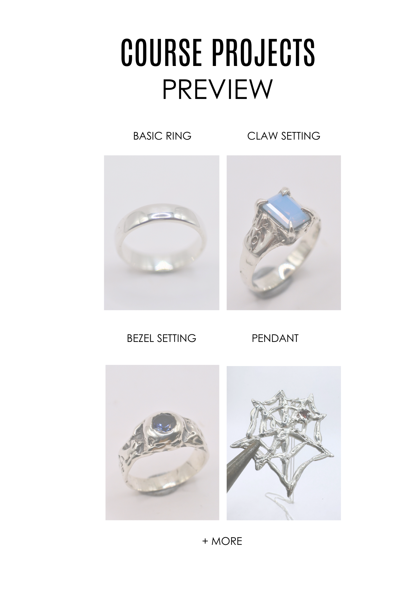 basic sterling silver ring hand carved from wax, claw setting ring from wax, bezel setting ring from lost wax build up method, spider web pendant made with lost wax.