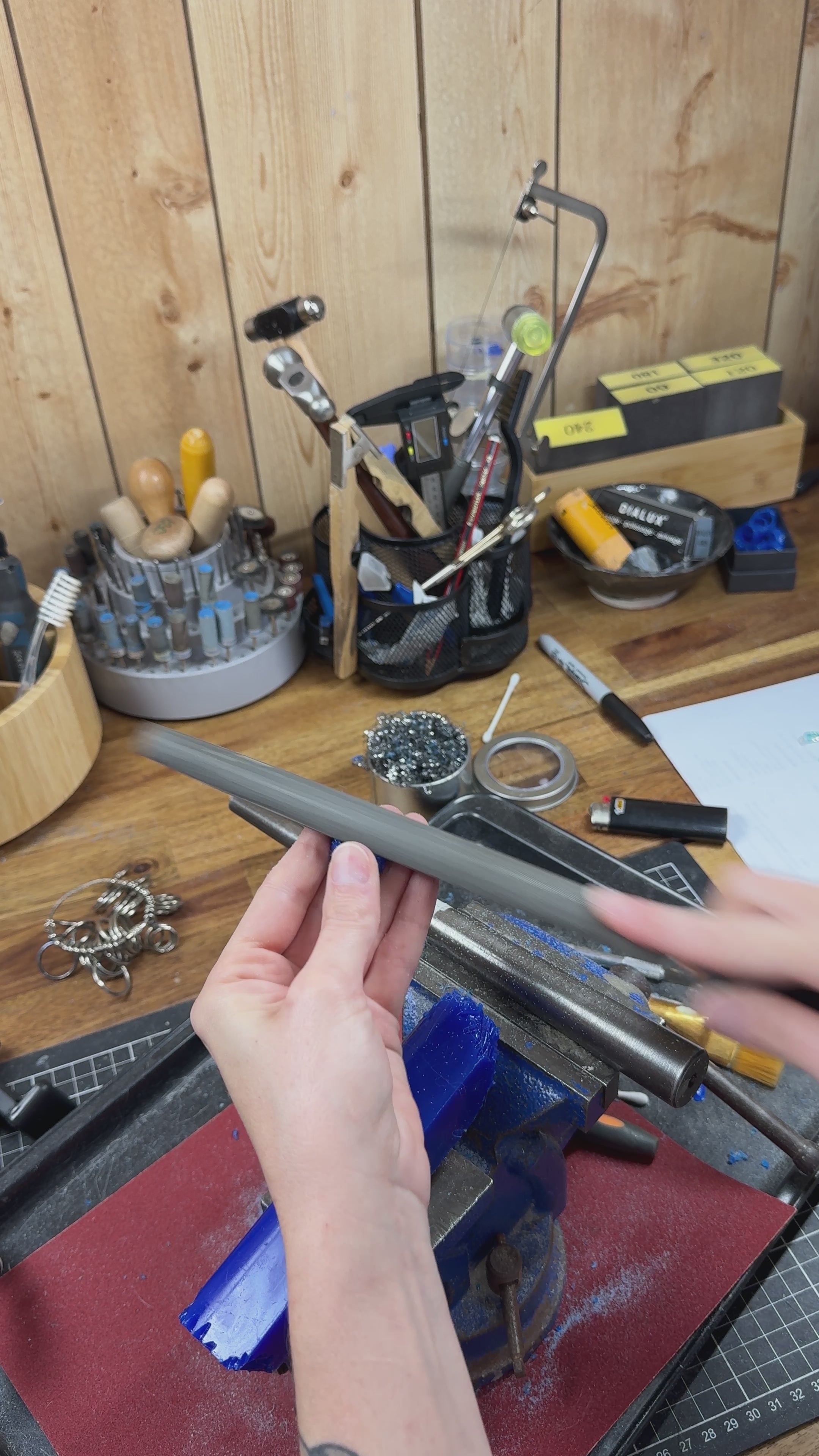 Large half round wax carving file, smoothing out a lost wax ring model