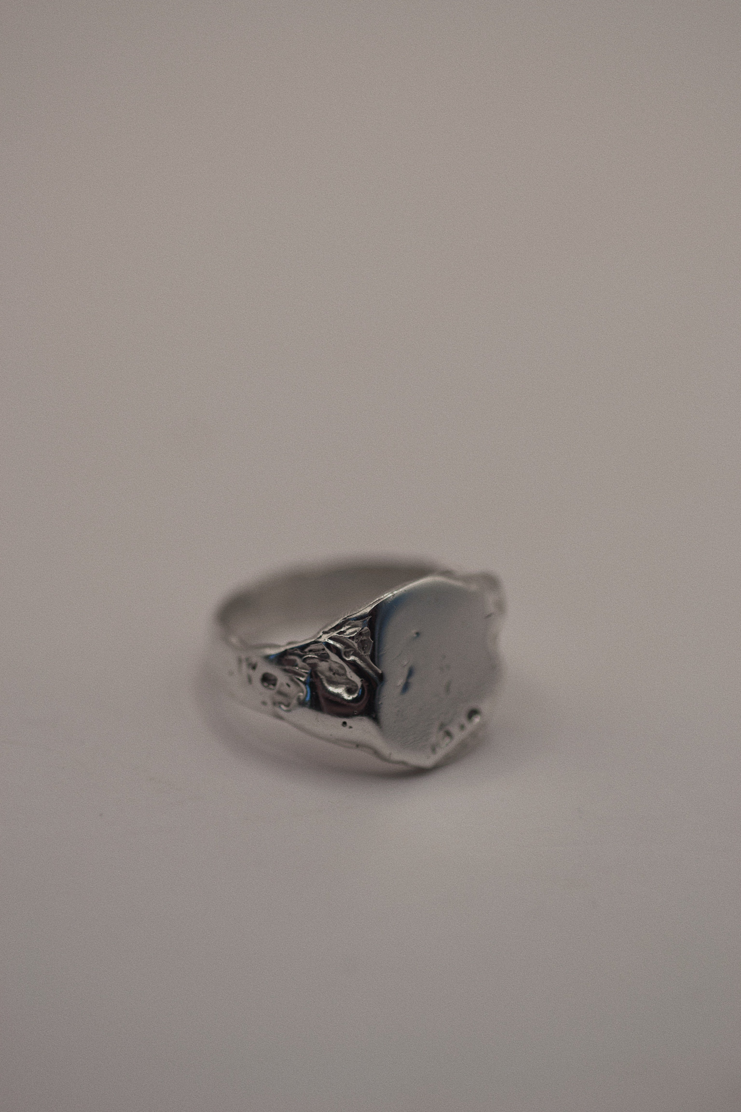 Unique handmade alternative silver signet ring Raw design lost wax cast in recycled sterling silver with deeply textured surface
