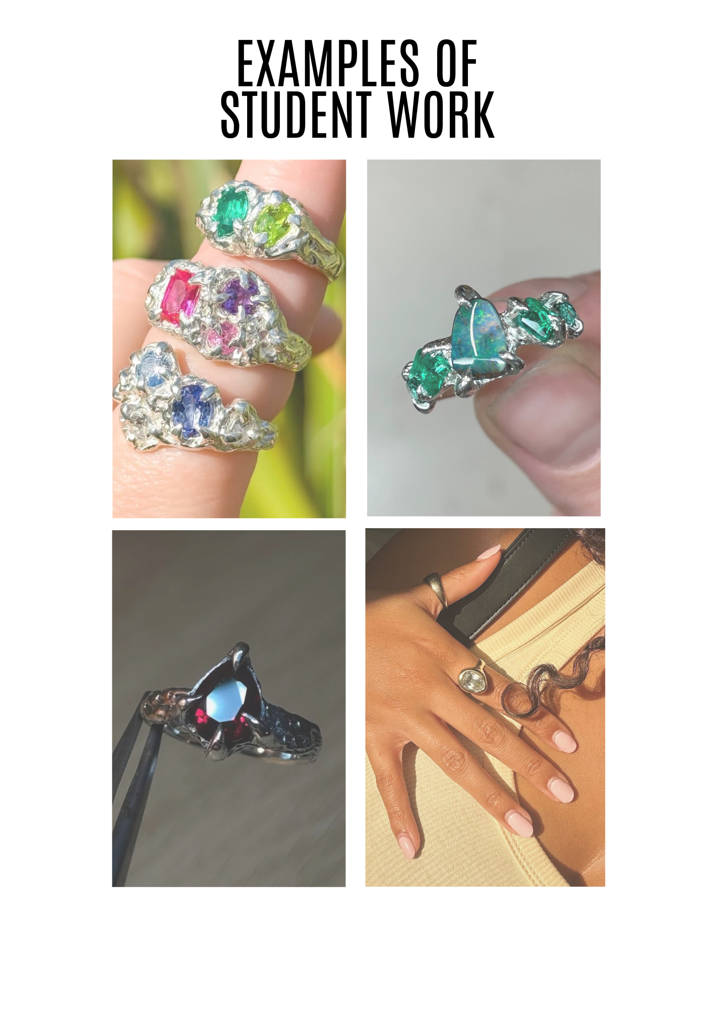 Examples of student work for metal bones jewellery lost wax online course