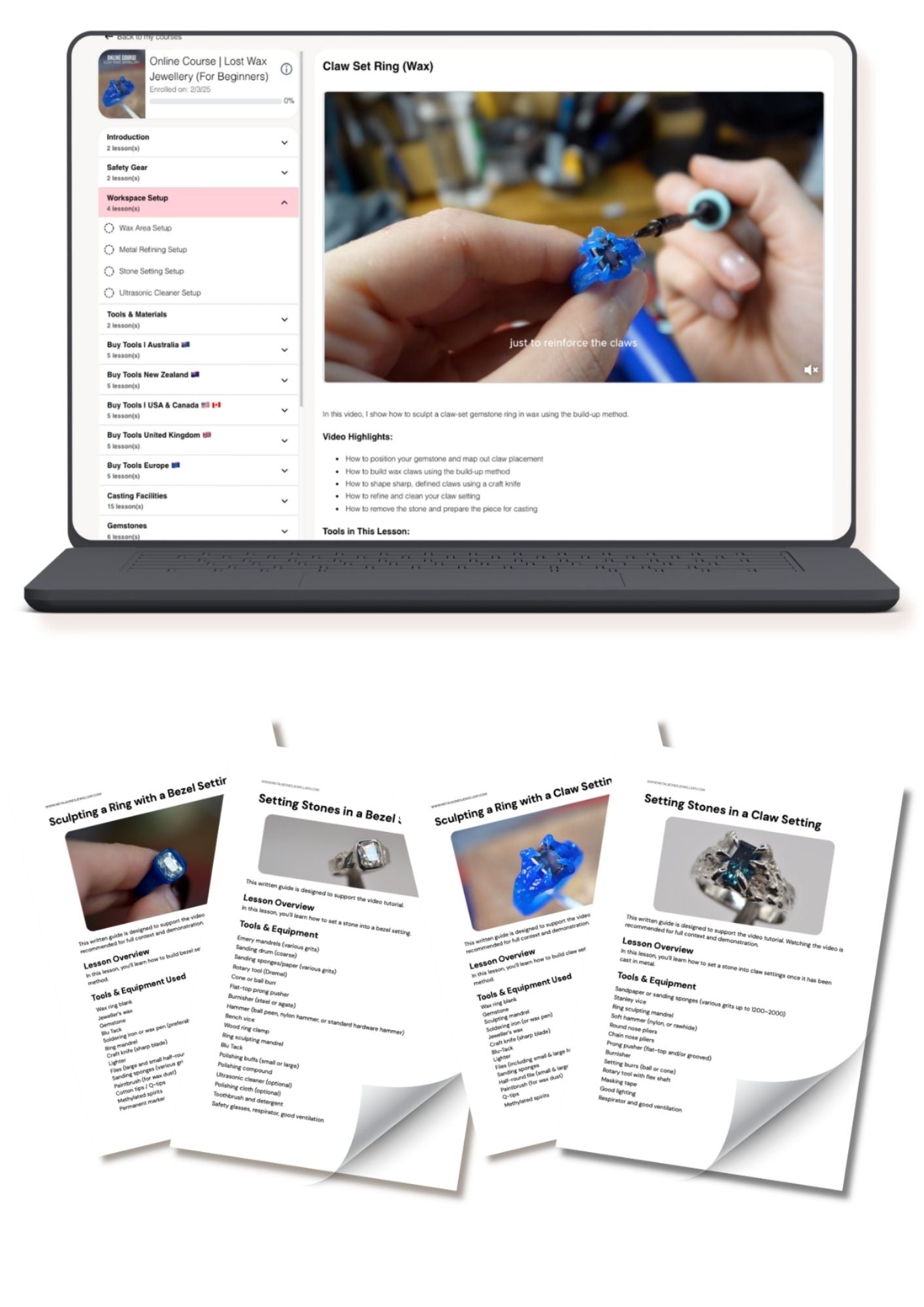 Course preview for metal bones lost wax jewellery making online course.