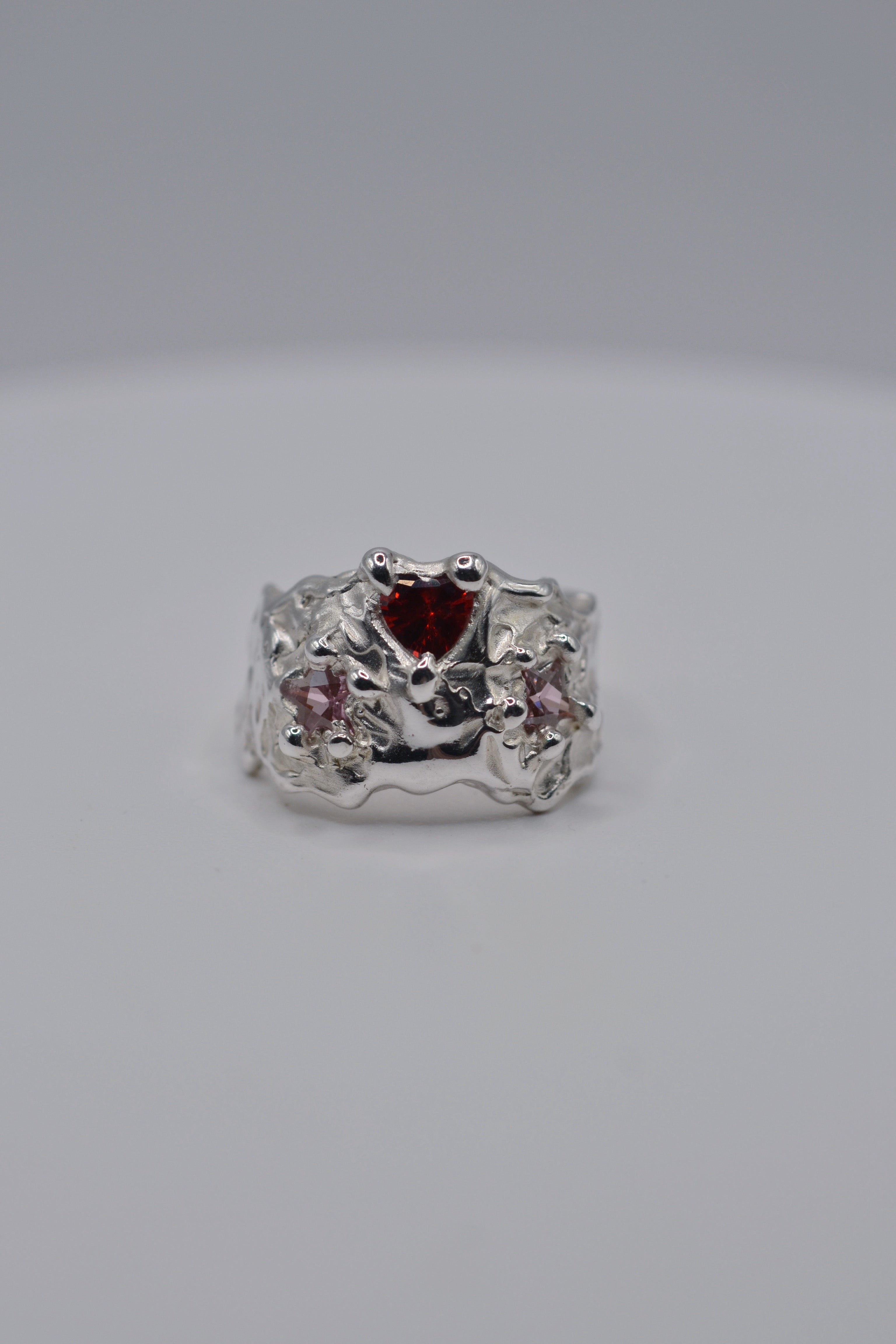 Top view of this unique sterling silver ring. Lost wax cast, organic design, cosmic cowgirl. Metal Bones Jewellery.