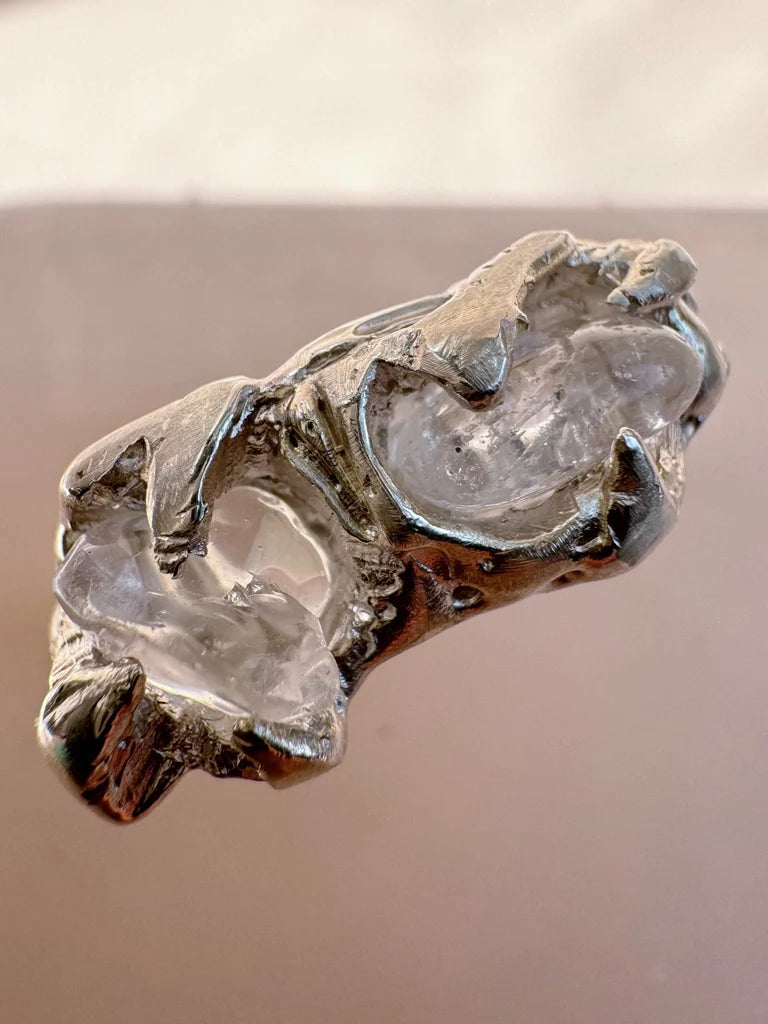 Lost wax organic textured ring with clear crystals, highly detailed molten metal sterling silver handmade ring in Australia, best quality and highest quality ethereal jewellery