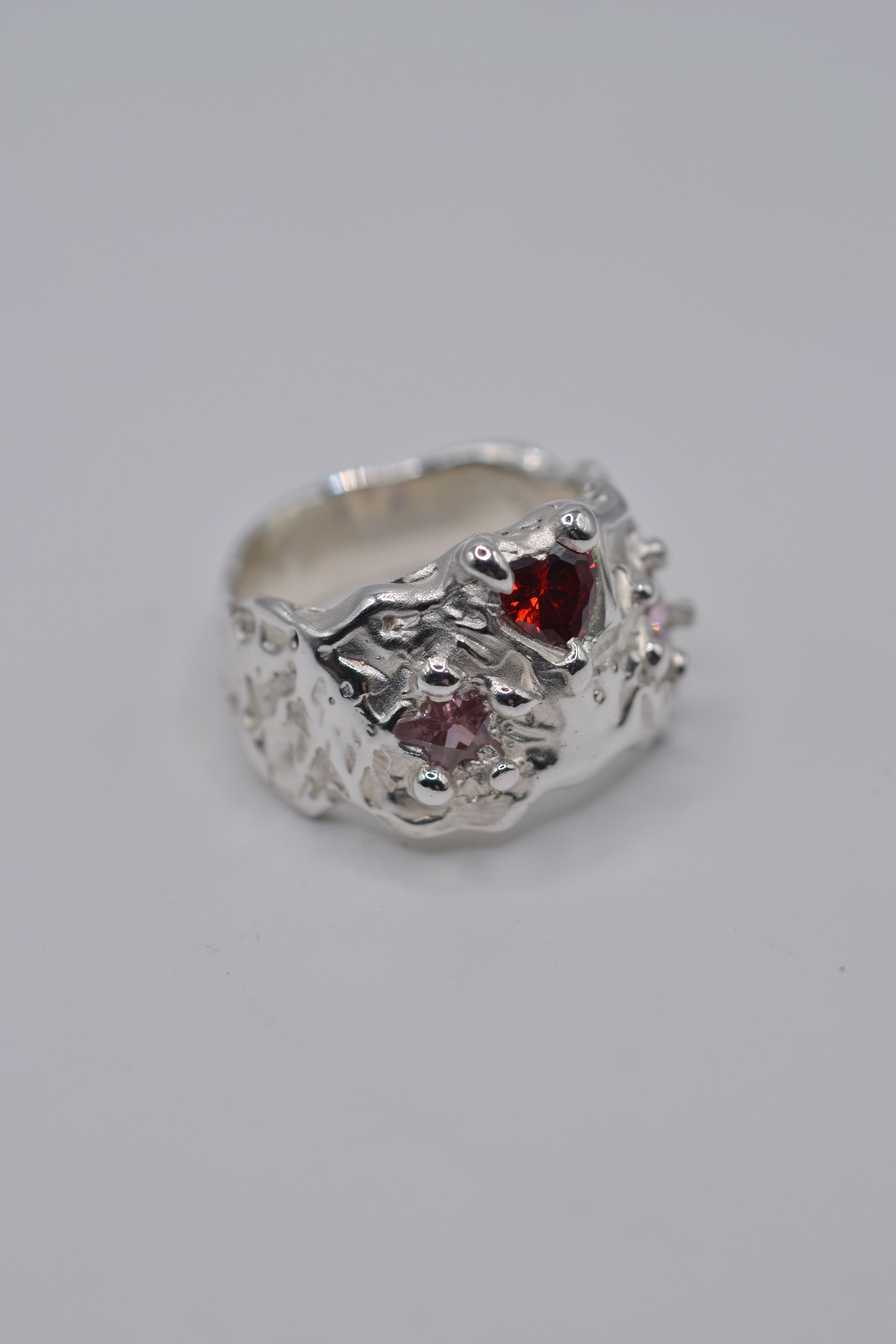 Organic sterling silver lost wax ring from a different angle. Unique, handmade, one of a kind. Metal Bones Jewellery.