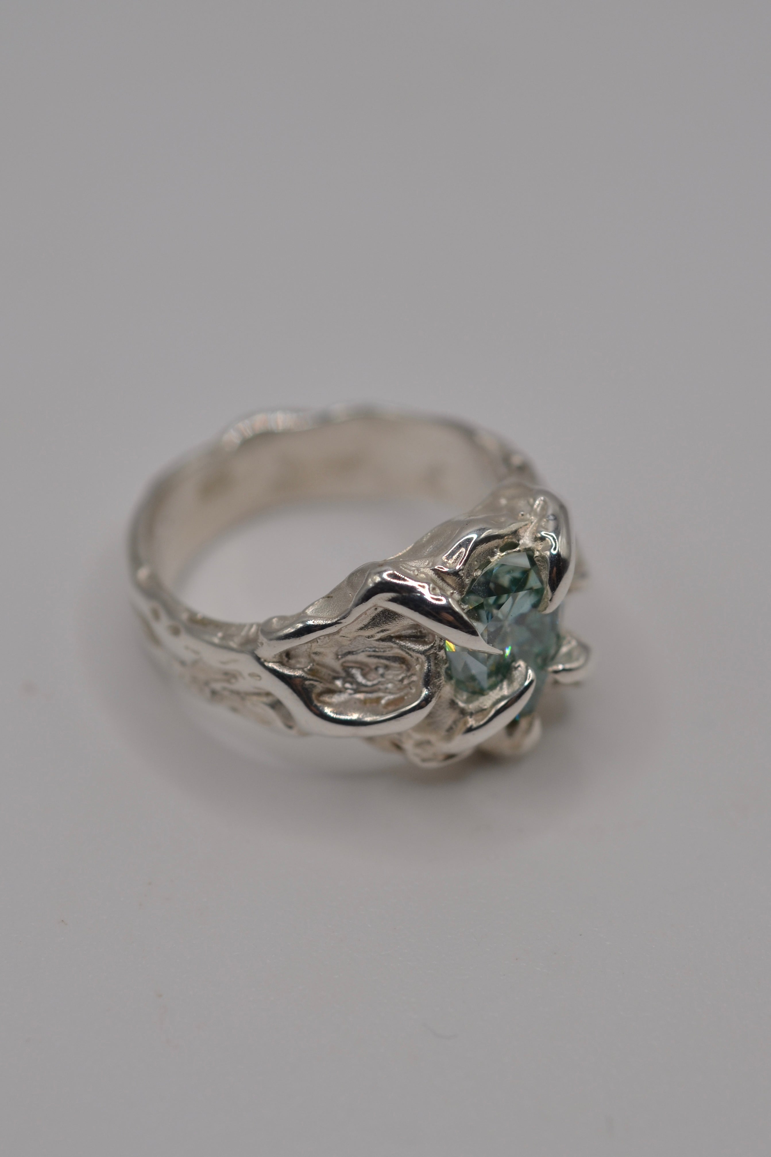 Back angle of the Wrangler. Organic handmade silver ring, wax carved and lost wax cast. Unique, alternative, sculpted by hand. Metal Bones Jewellery.