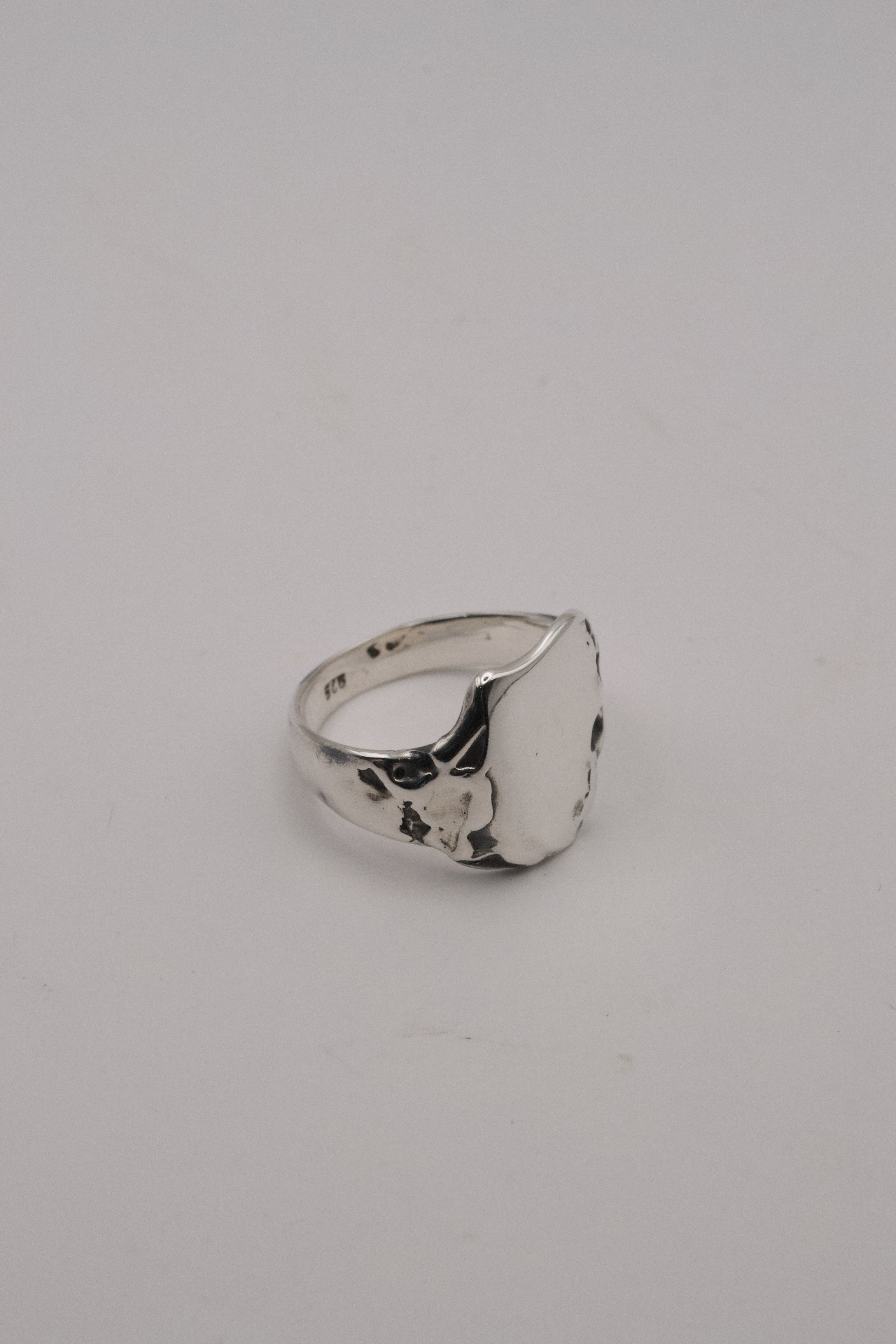 Unique non traditional darkened silver signet ring Duality design lost wax cast in recycled sterling silver handmade using wax carving
