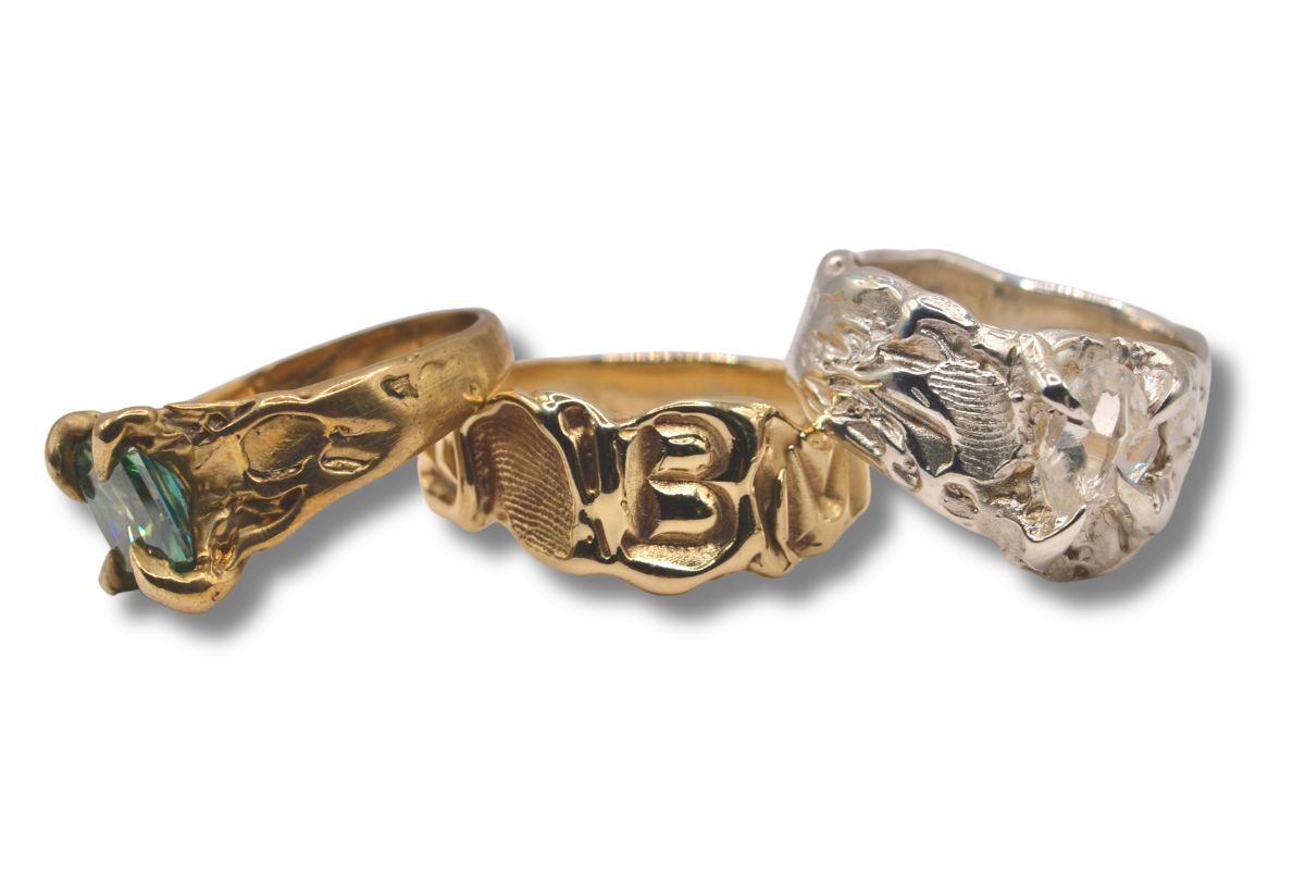 Handmade gold and silver rings made using lost wax carving at home, no studio or casting equipment needed