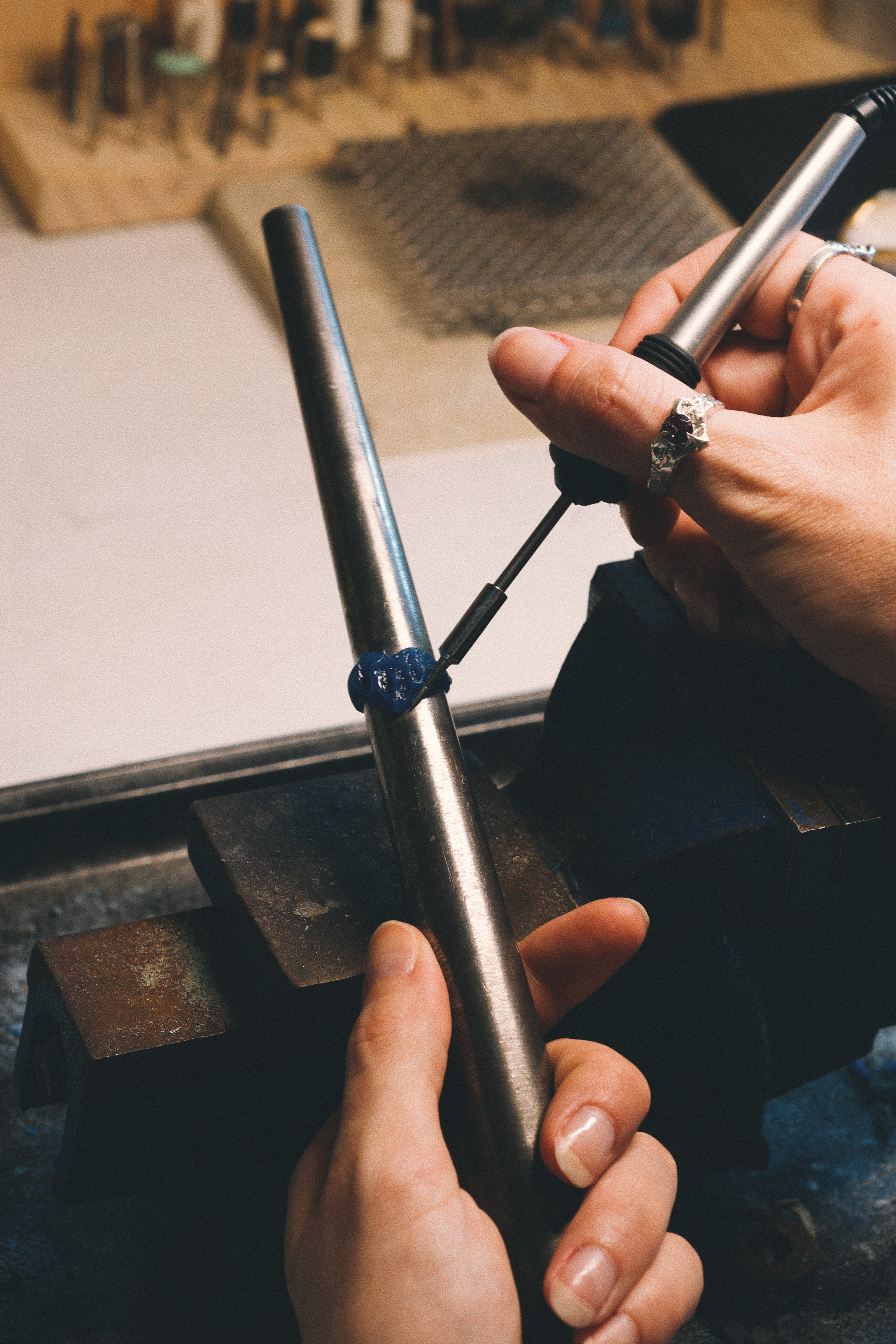 using a soldering iron to create lost wax jewellery sunshine coast workshop