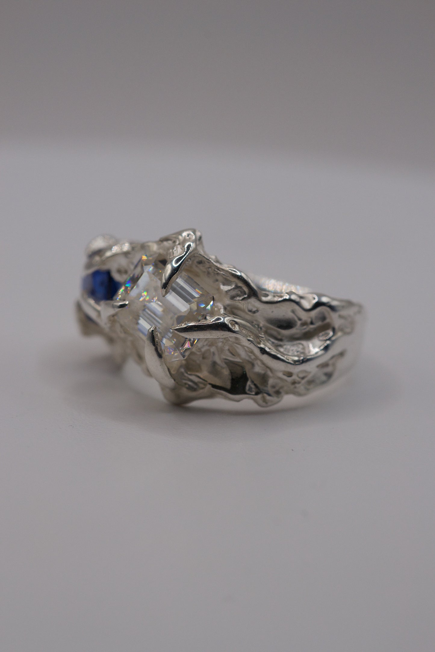 Handmade organic sterling silver heavily textured ring with gothic style claws.