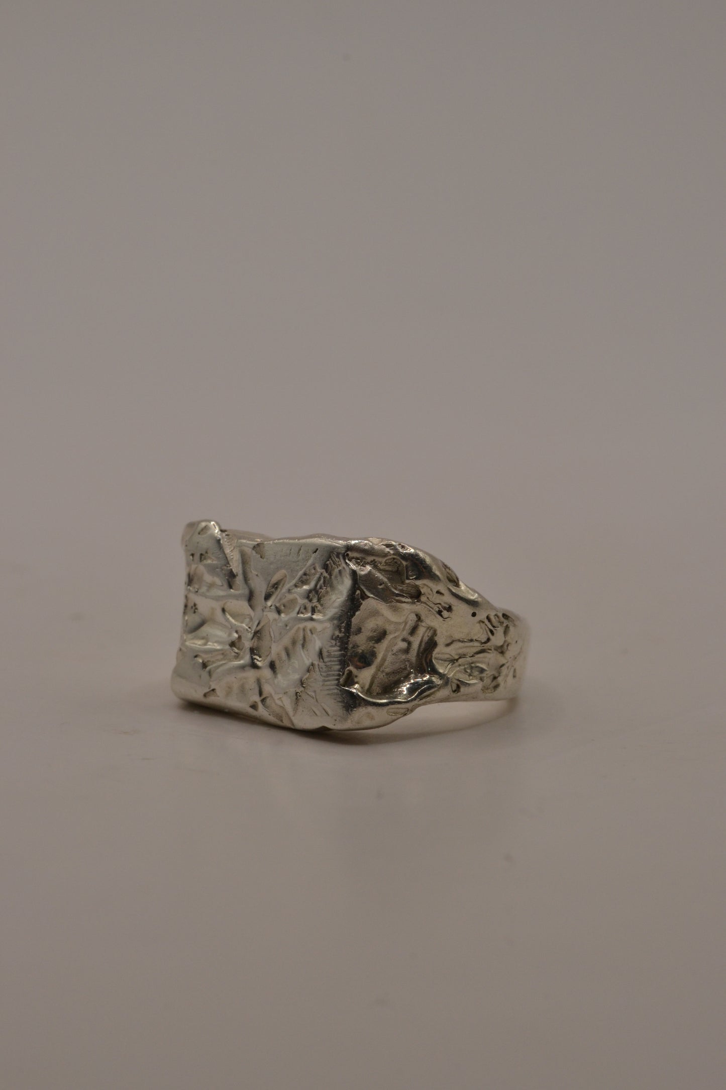 textured signet ring silver organic square