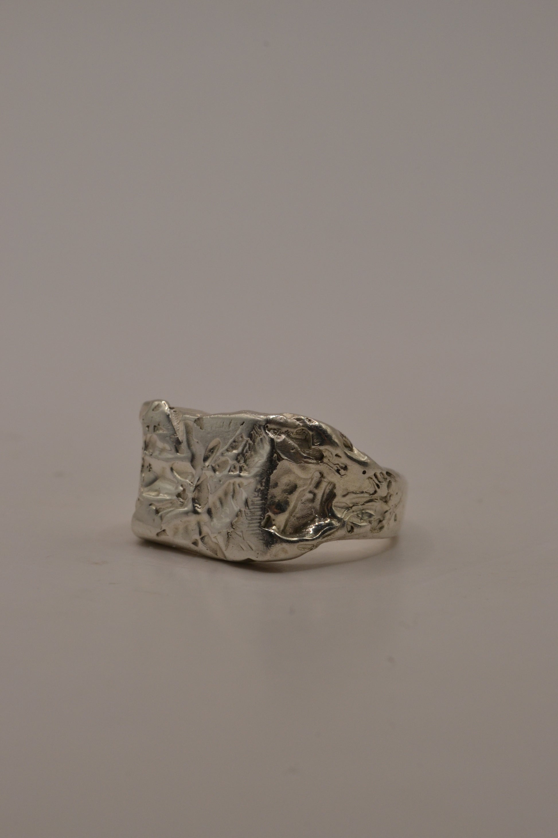 textured signet ring silver organic square