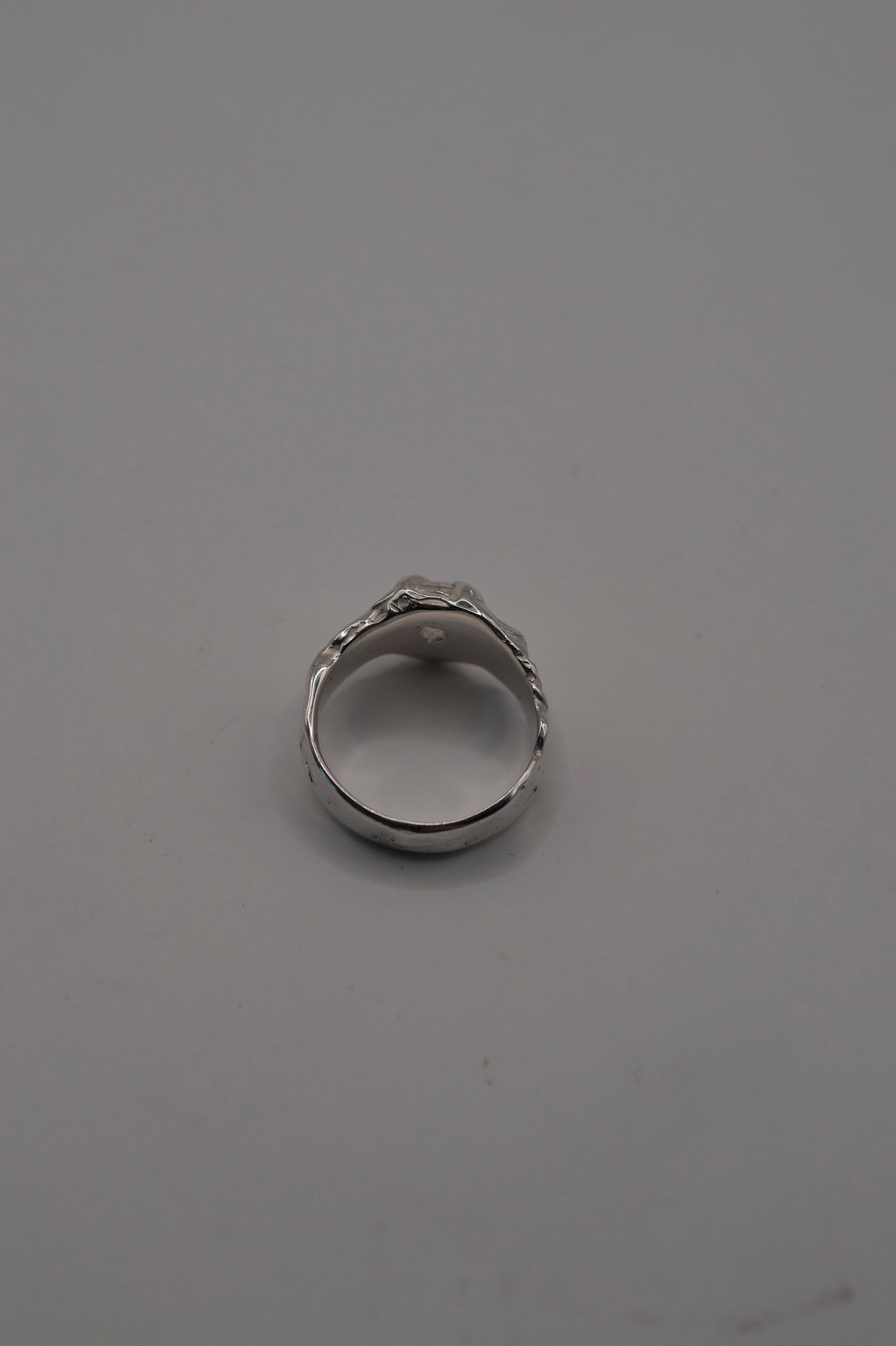 sterling silver ring band with moissanite coffin stone back view