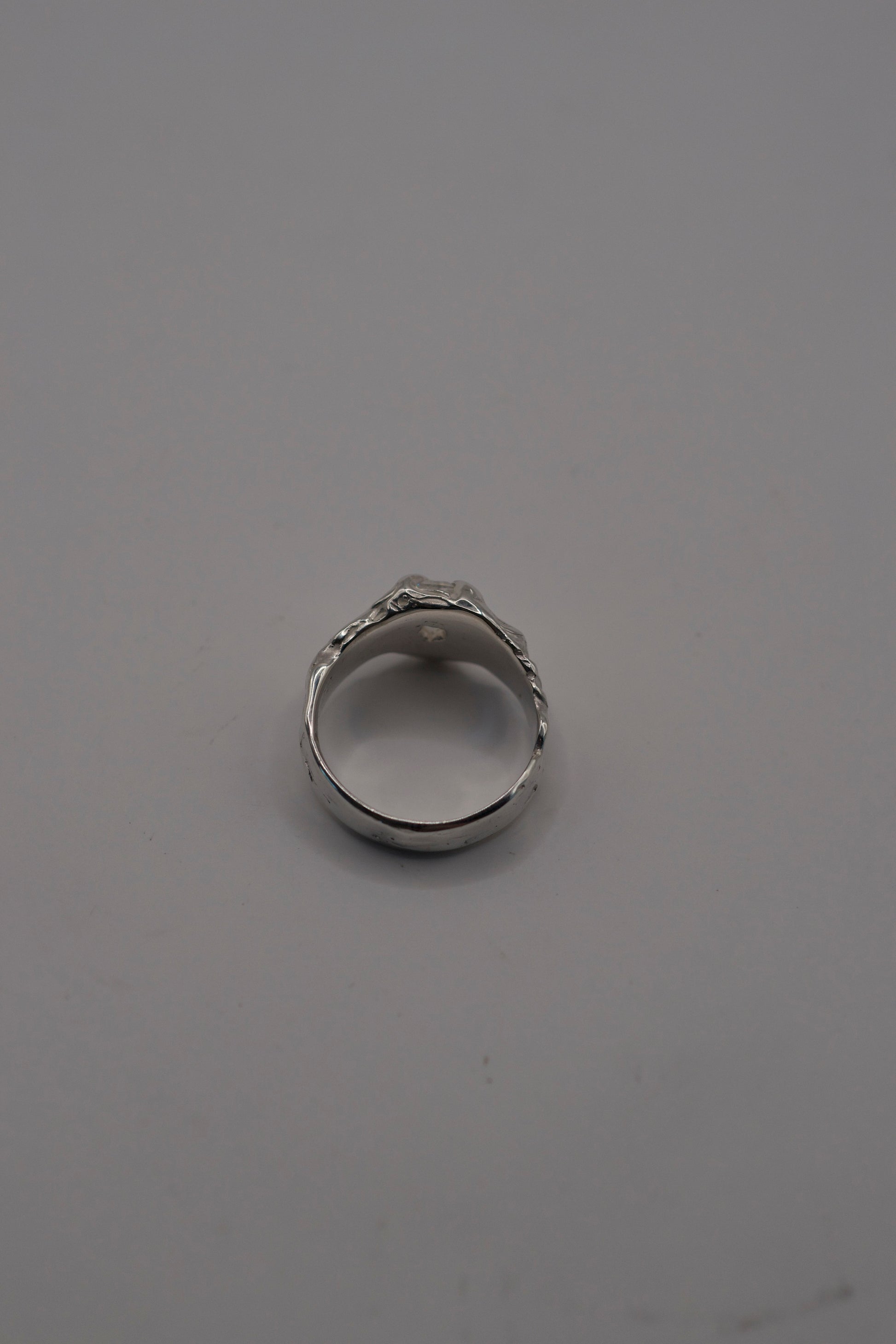 sterling silver ring band with moissanite coffin stone back view